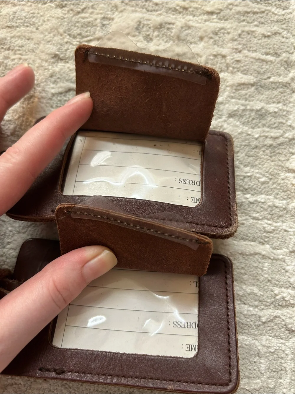 Vintage Lands’ End brown leather luggage tags 2 piece set